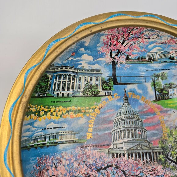 Washington DC Souvenir Plate Cherry Blossoms Landmarks Gold Rim Vintage Decor - Picture 2 of 15
